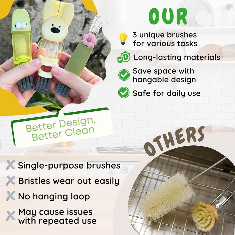 FOLISSE Cup Lid Cleaning Brush, 3 in 1 Cup Cleaner Brush New Multifunctional Lid Cleaner Lid Brush Cleaning Tool Multipurpose Bottle Gap Cleaner Brush Green - Image 4